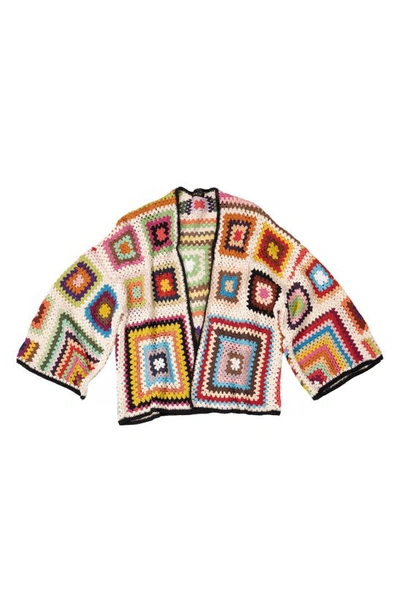 Saachi Granny Crochet Jacket In White Multi