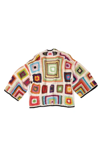 Saachi Granny Crochet Jacket In White Multi