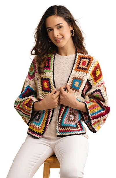 Saachi Granny Crochet Jacket In White Multi