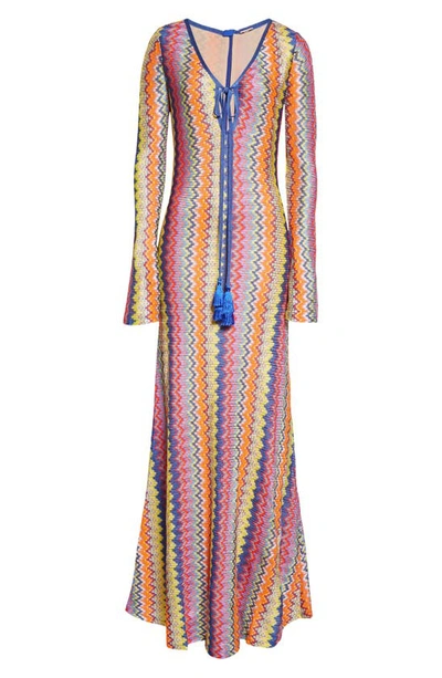 Shop Alexis Zoey Chevron Stripe Long Sleeve Maxi Dress In Sunrise
