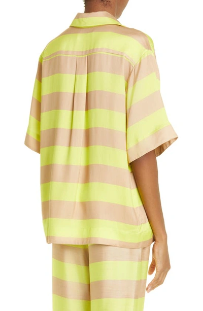 Shop Zimmermann Wonderland Stripe Silk Camp Shirt In Lime Stripe