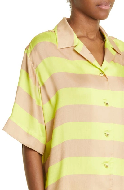 Shop Zimmermann Wonderland Stripe Silk Camp Shirt In Lime Stripe