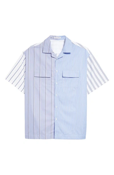 Shop Jw Anderson Relaxed Fit Mixed Stripe Short Sleeve Camp Shirt In Blue/ Multi