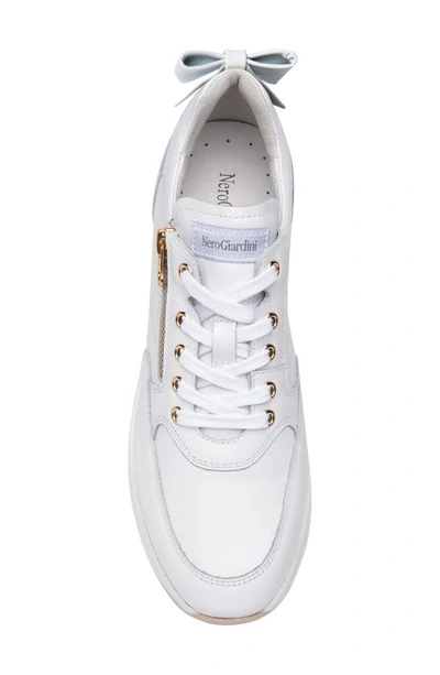 Nerogiardini Bow Platform Leather Sneakers In White