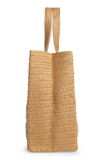 Shop Btb Los Angeles Be Mine Straw Tote In Sand / Pink Rainbow