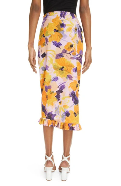 Shop Dries Van Noten Sina Ruffle Floral Print Tulip Skirt In Lilac 403