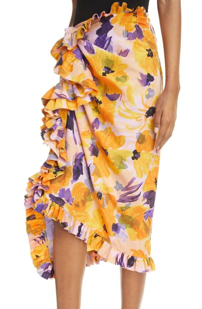 Shop Dries Van Noten Sina Ruffle Floral Print Tulip Skirt In Lilac 403