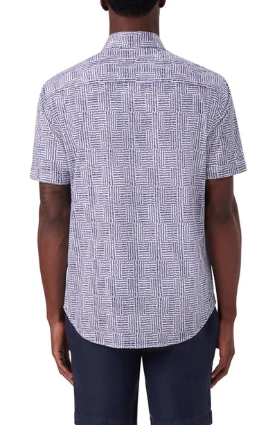 Shop Bugatchi Ooohcotton® Geo Print Knit Short Sleeve Button-up Shirt In Navy