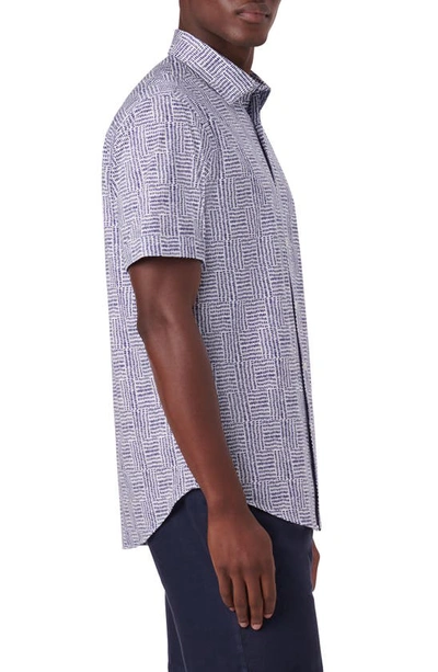 Shop Bugatchi Ooohcotton® Geo Print Knit Short Sleeve Button-up Shirt In Navy