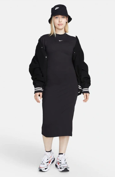 Shop Nike Sportswear Essential Crewneck Midi Dress In Black/ White