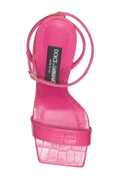 Shop Dolce & Gabbana Vernice Logo Heel Ankle Strap Sandal In Ciclamino/ Geranio