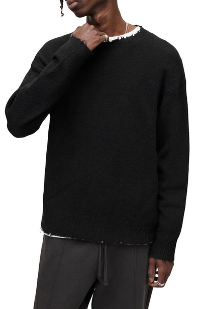 Shop Allsaints Luka Destoyed Crewneck Sweater In Black