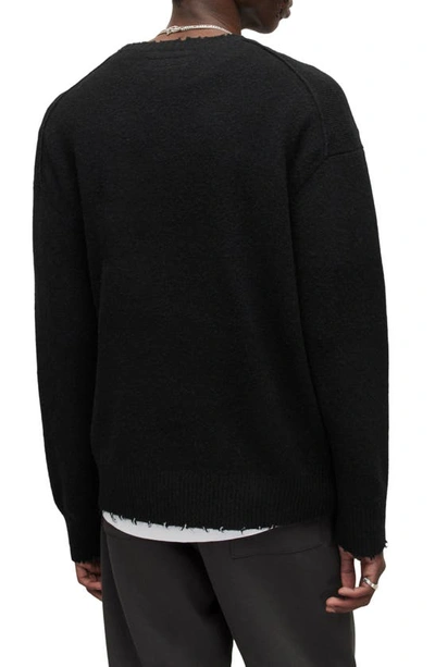 Shop Allsaints Luka Destoyed Crewneck Sweater In Black