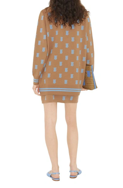 Shop Burberry Tb Logo Wool & Silk Blend Skirt In Camel