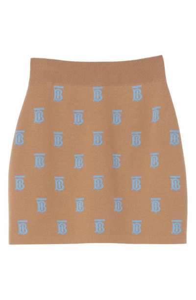 Shop Burberry Tb Logo Wool & Silk Blend Skirt In Camel