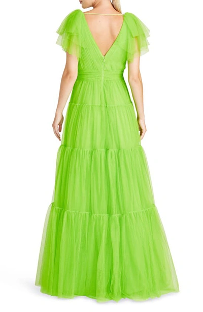 Shop ml Monique Lhuillier Flutter Sleeve Tiered Tulle Gown In Halcyon Green