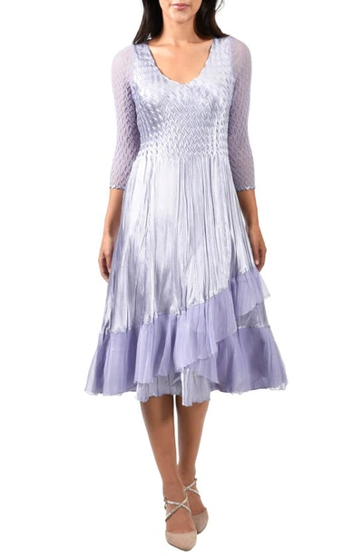 Shop Komarov V-neck Three-quarter Sleeve A-line Midi Dress In Lilac