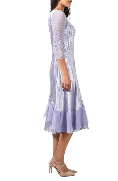 Komarov V-neck Three-quarter Sleeve A-line Midi Dress In Lilac