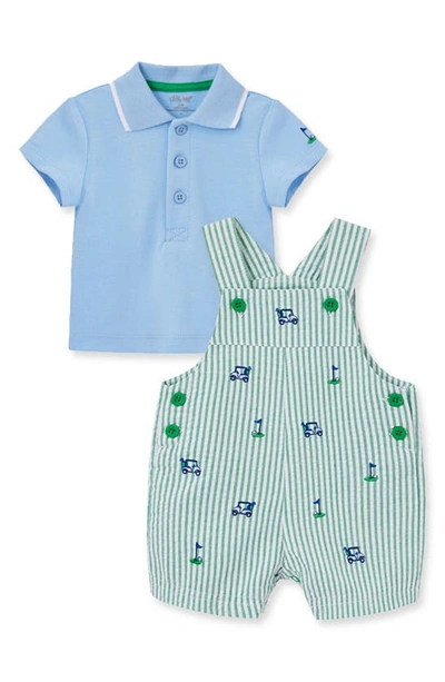Shop Little Me Golf Cotton Polo & Shortalls Set In Green