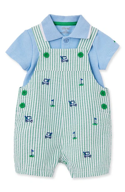 Shop Little Me Golf Cotton Polo & Shortalls Set In Green