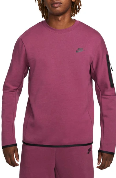 Shop Nike Sportswear Tech Fleece Crewneck Sweatshirt In Rosewood/ Black