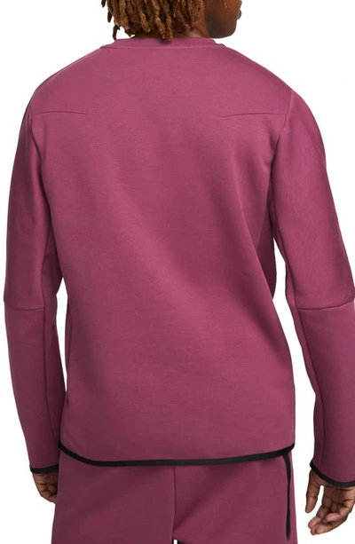 Shop Nike Sportswear Tech Fleece Crewneck Sweatshirt In Rosewood/ Black