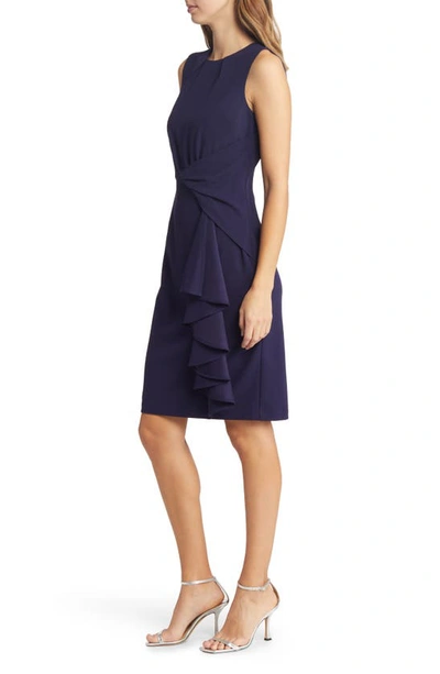 Tahari Asl Side Drape Sheath Dress In Midnight Navy