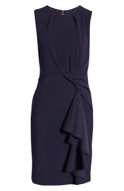 Tahari Asl Side Drape Sheath Dress In Midnight Navy