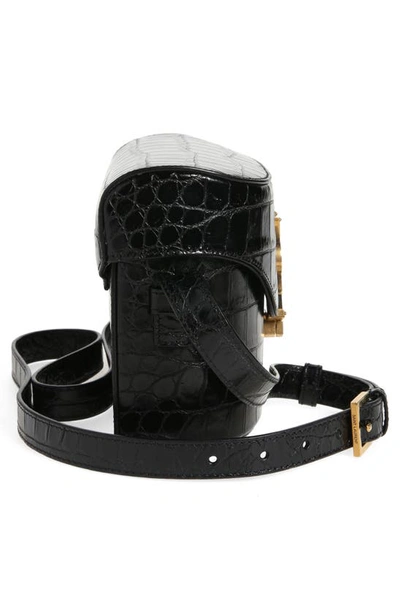 Shop Saint Laurent June Binocular Croc Embossed Shoulder Bag In Nero
