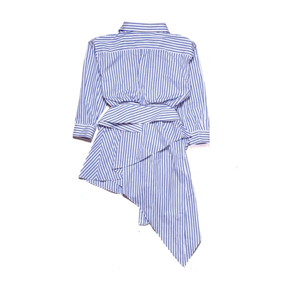 Alexander Wang Asymmetric Deconstructed Shirt Dress White Blue In 4