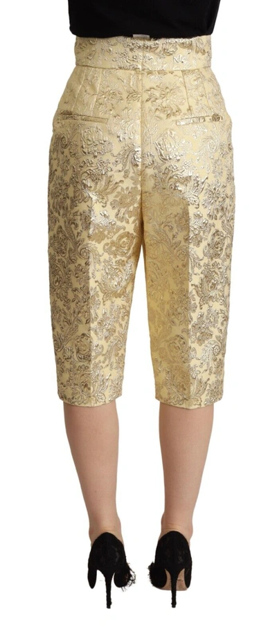 Shop Dolce & Gabbana Beige Floral Brocade High Waist Trouser Cropped Women's Pants