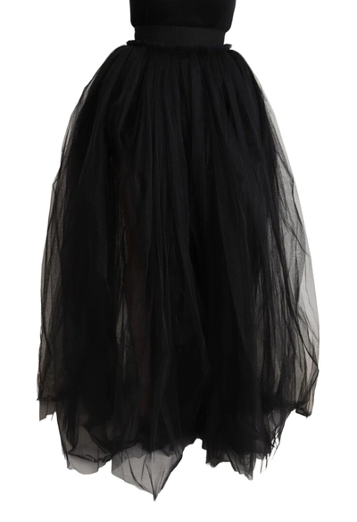 Shop Dolce & Gabbana Black Nylon High Waist Long A-line Tulle Women's Skirt