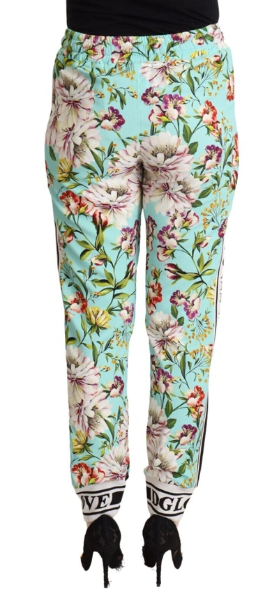 Shop Dolce & Gabbana Green Floral Print Mid Waist Trouser Jogger Women's Pants