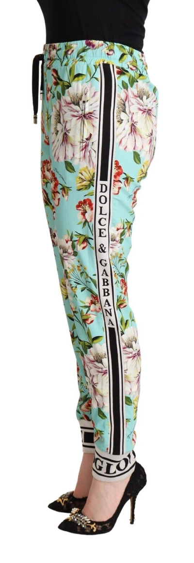 Shop Dolce & Gabbana Green Floral Print Mid Waist Trouser Jogger Women's Pants