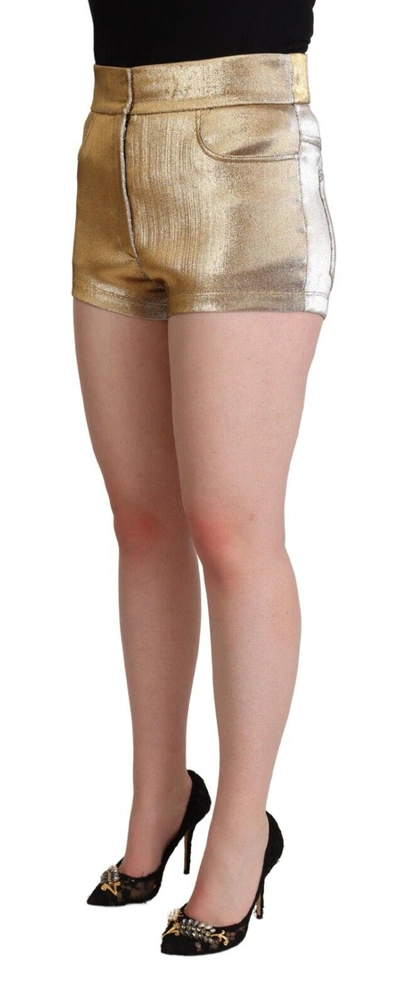 Shop Dolce & Gabbana Metallic Gold Cotton Mid Waist Hot Pants Women's Shorts