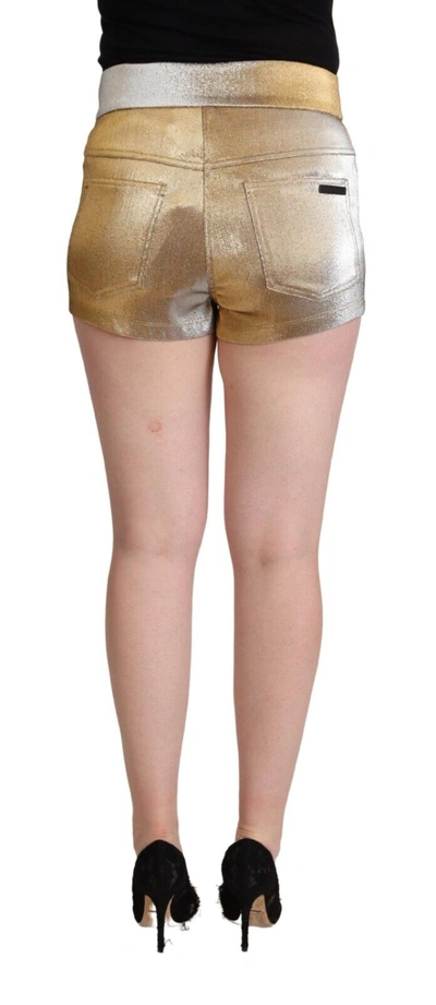 Shop Dolce & Gabbana Metallic Gold Cotton Mid Waist Hot Pants Women's Shorts