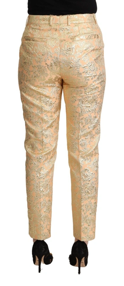 Shop Dolce & Gabbana Pink Floral Brocade High Waist Trouser Tapered Women's Pants
