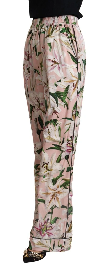 Shop Dolce & Gabbana Pink Lily Mid Waist Wide Leg Women's Pants