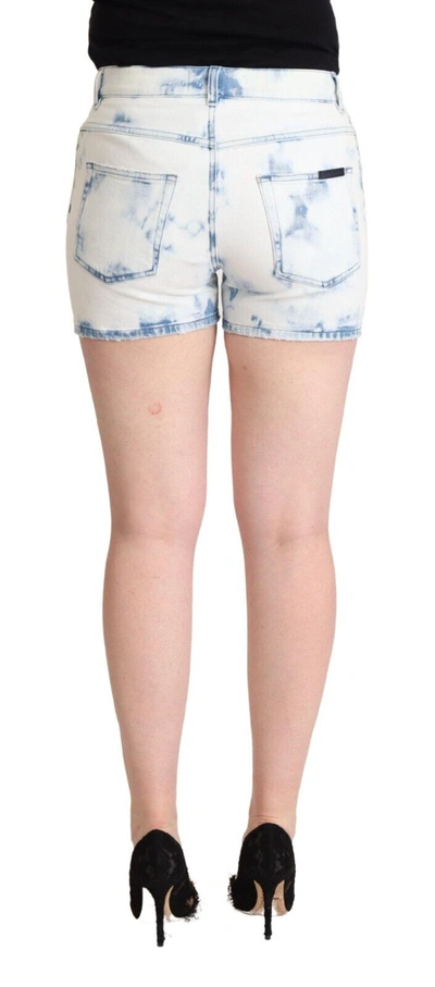 Shop Dolce & Gabbana White Blue Dye Cotton Mid Waist Denim Women's Shorts