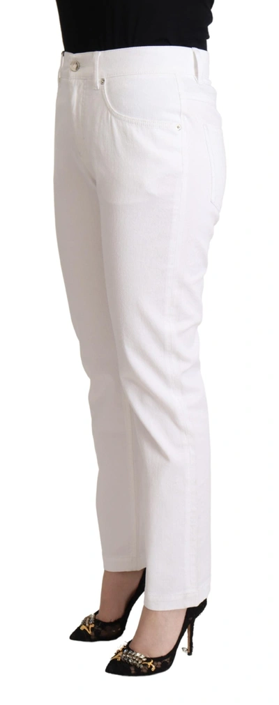 Shop Dolce & Gabbana White Cotton Mid Waist Denim Tapered Women's Jeans