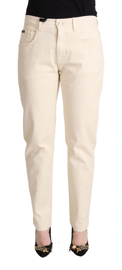 Shop Dolce & Gabbana White Cotton Skinny Denim Women Jeans Women's Pants