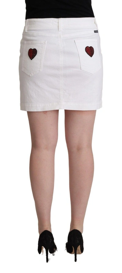 Shop Dolce & Gabbana White Princess Embellish Mini Denim Pencil Cut Women's Skirt