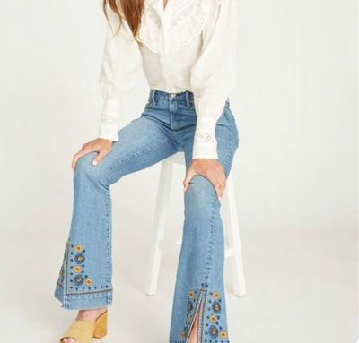 Shop Driftwood Farrah Flare Slit Golden Gates Split Hem Jeans 34" Regular In Blue