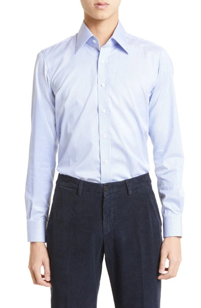 Shop Thom Sweeney Bengal Stripe Cotton Poplin Button-up Shirt In White/ Navy Stripe