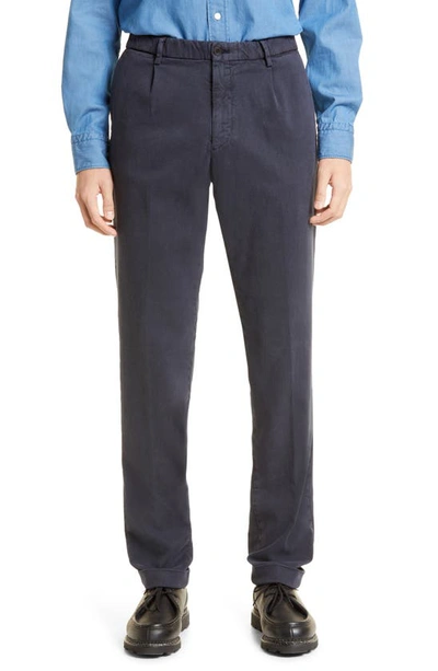 Shop Thom Sweeney Pleated Cotton Blend Chino Pants In Navy