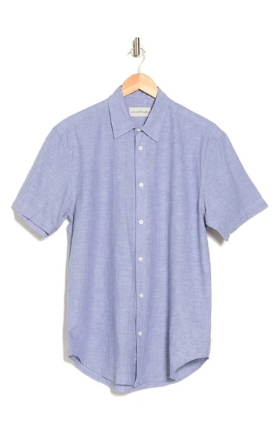 Shop Coastaoro Key Largo Short Sleeve Linen Blend Button-up Shirt In Mid Blue