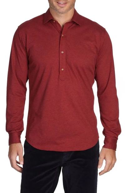 Shop Alton Lane Harris Everyday Cotton Piqué Popover Shirt In Deep Red Twill