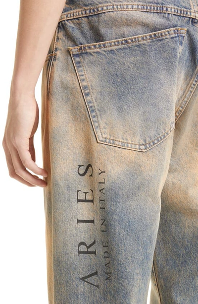 Shop Aries Logo Acid Wash Batten Jeans In Pch Peach