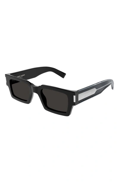 Shop Saint Laurent 50mm Rectangular Sunglasses In Black