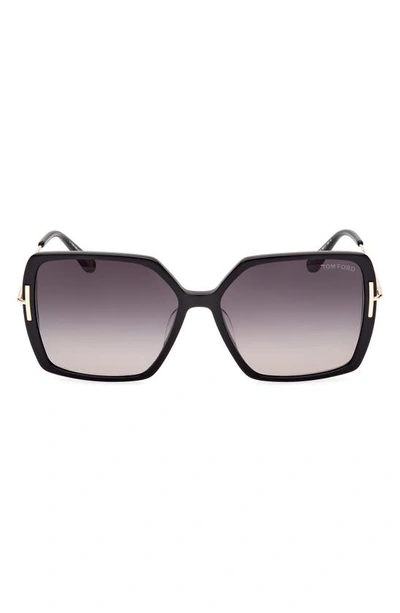 Tom Ford Joanna 59mm Gradient Polarized Butterfly Sunglasses In Shiny Black Rose Gold / Smoke